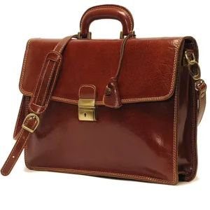 Custom Men’s Short Tote Bag Calfskin Leather Messenger Briefcase Bag With Phone Pencil Card Holder