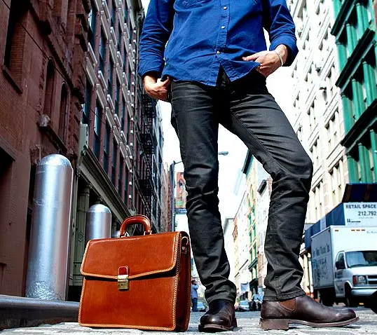 Custom Men’s Short Tote Bag Calfskin Leather Messenger Briefcase Bag With Phone Pencil Card Holder - Image 2