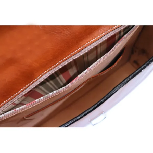 Custom Men’s Short Tote Bag Calfskin Leather Messenger Briefcase Bag With Phone Pencil Card Holder - Image 4