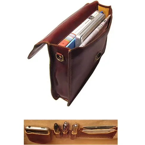 Custom Men’s Short Tote Bag Calfskin Leather Messenger Briefcase Bag With Phone Pencil Card Holder - Image 5