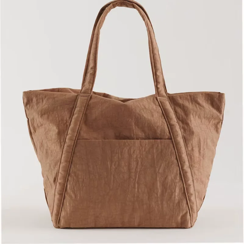factory_price_brown_nylon_tote_bag_shoulder_handbag_foldable_shopping​_1