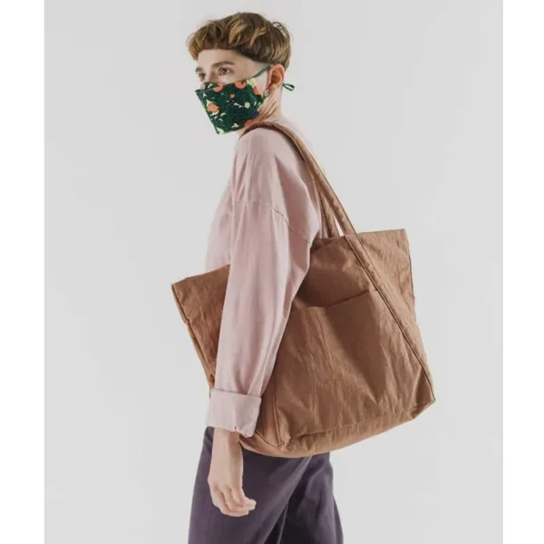 factory_price_brown_nylon_tote_bag_shoulder_handbag_foldable_shopping​_1