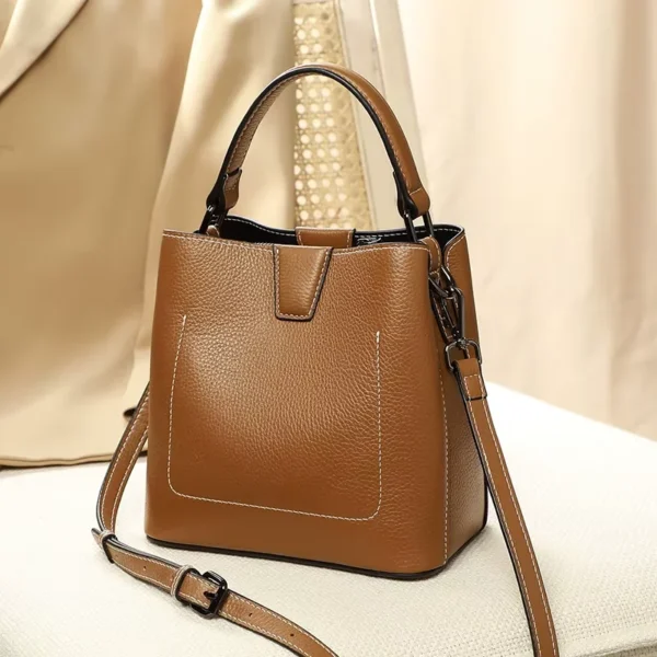 Popular New Trendy Leather Fashion Bucket Bag Simple Shoulder Messenger Bag Handbag - Image 2