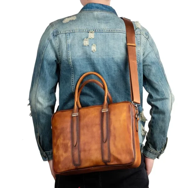 Trendy Men’s Handbags Horizontal Business Men’s Shoulder Bags Casual Computer Bags Leather Briefcases - Image 4