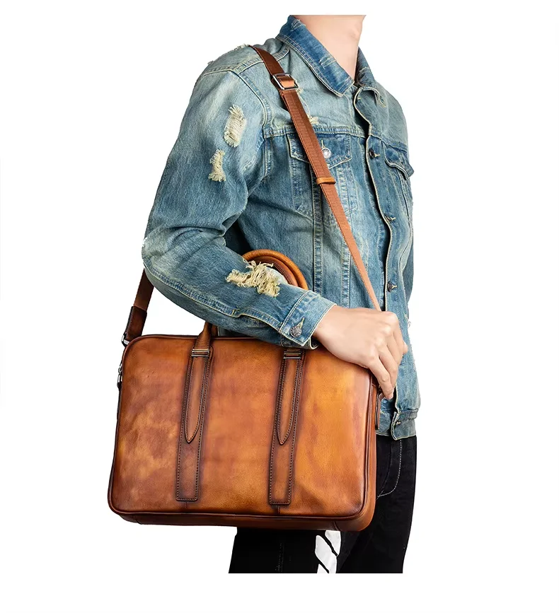 Trendy Men’s Handbags Horizontal Business Men’s Shoulder Bags Casual Computer Bags Leather Briefcases - Image 3